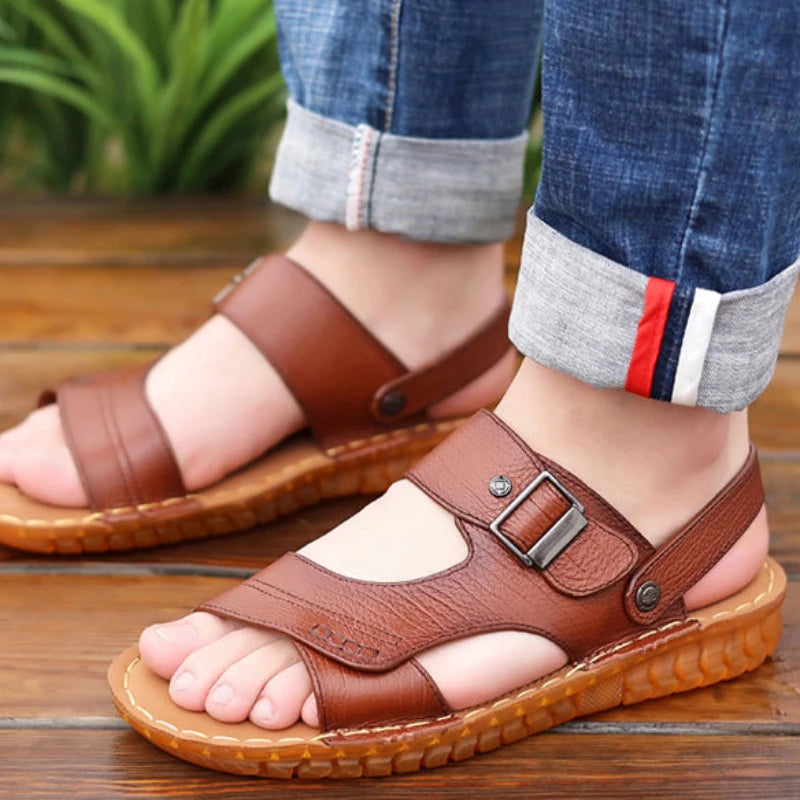 Slippers Shoes for Men Man Sandals Flat Genuine Leather Open Beach Indoor Ankle Wrap Number 41 Pvc V Daily Use New Fashion Eva