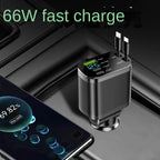 Car charger, car charger with retractable cable, car PD, car fast charging, super fast charging, flash charging, five in one cig
