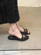 Flats Women Sandals Bow Designer Shoes Woman Slippers Summer 2025 New Casual  Walking Slides Fashion Dress Sandalias De Mujer