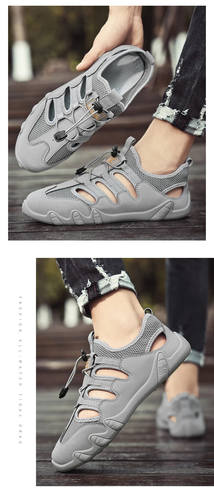 Men's Summer Sandals, Breathable and Comfortable, Cut Out Slip-On Driving Shoes, Walking Shoes, River Tracing Shoes, Wading Shoes, Beach Shoes, Suitable for Outdoor Use