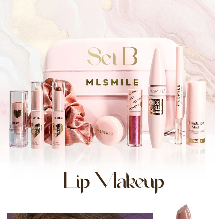 Makeup Kit With Organize Case Lipstick Contour Highlight Liquid Eyeshadow Lip Mud Eyebrow Pencil Mascara Women Cosmetics Set