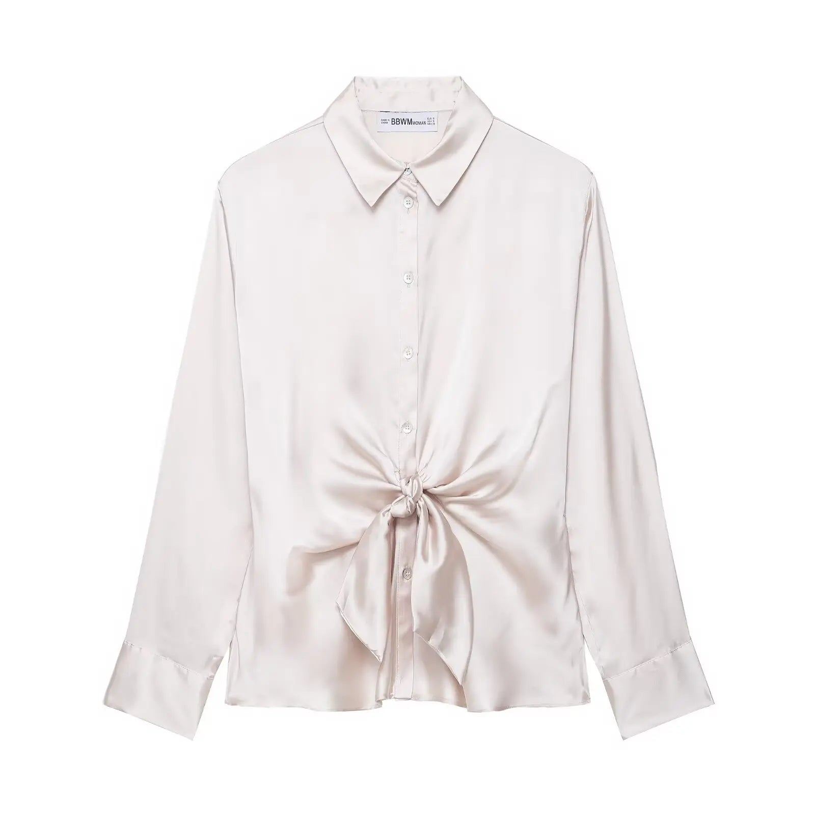 Women Satin Knot Shirt Autumn Women's Long Sleeves Women's Shirts Simple Female Button Shirts & Blouses