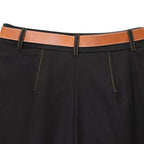 Women's Color Contrasting Stitch Collar Single breasted Straight Tank Top Long Fold Belt Bermuda Shorts Summer New Pants