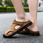 2023 Sandals Summer Men Leather  Classic Men Shoes Slippers Soft Sandals Men Roman Comfortable Outdoor Walking Footwear