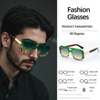 Sunglasses Men Art Geometry Double Frame Glasses Double Beam Glasses Square Frame Modern Minimalist Commuting Items