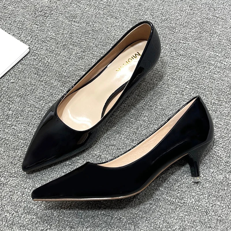 New Women's Shoes On Heels Elegant Medium High Heeled Ladies Pointed Toe 5cm Fashion Pumps For Woman Office Black Pink Red