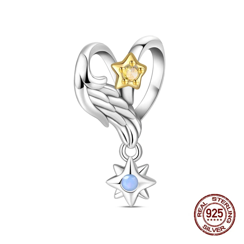 100% 925 Sterling Silver Sacred Angel Colorful Wings Life Tree Charms Beads Fit Original Bracelets DIY Jewelry For Woman Gifts