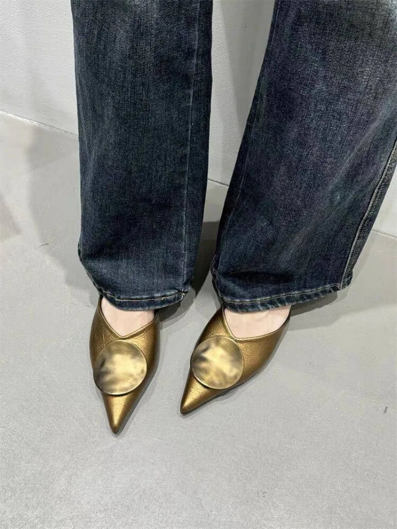 Female Slides Fashion Pointed Toe Flats Women Mules Slippers  Summer Beach Luxury Ladies Flats Slippers Sandals Shoes