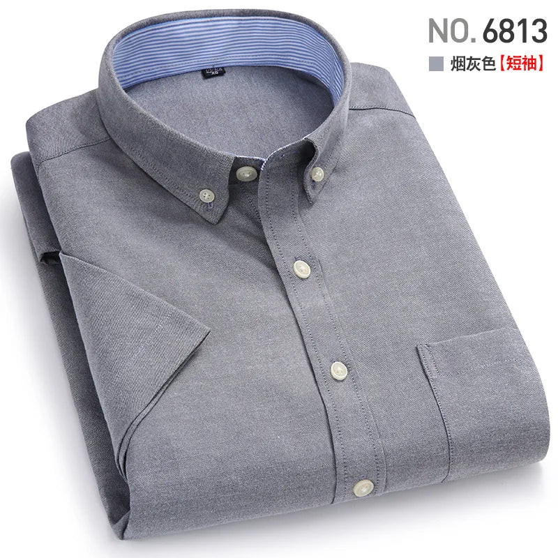 Men's short-sleeved shirt, summer casual, Oxford fabric, solid color, simple, trendy, comfortable and high-quality, street style