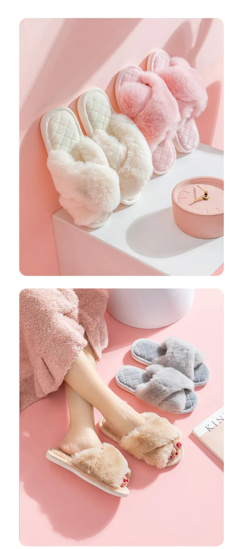 Women Slippers New 2023 Fur Indoor Fashion Woman Shoes Daily Vacation Shoes Ins Style Footwear Size 36-41