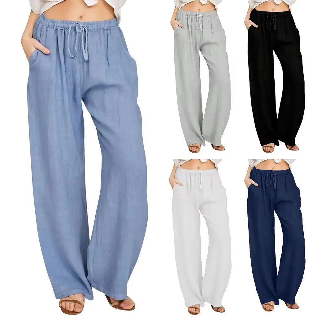 Pajama Pants Women Fashion Premium Lazy Style Casual Pants Loose Trend Straight Wide Leg Long Pants Solid Color Lounge Pants