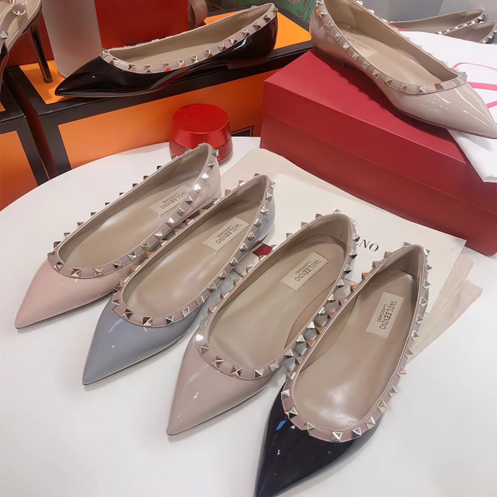 Women's Flat Shoes luxury woman shoes Leather Brand Rivet Flat Shoes Comfortable Casual Outdoor Pointed Toe Shallow Ladies shoes