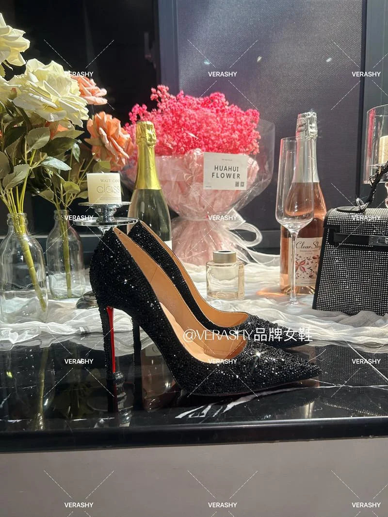 High Heels Women Star Style Sexy Red sole luxury Brand  Woman High Heels Pointed toe glitter Pumps elegant Party Shoes