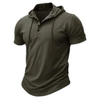 Men's Short-sleeved T-shirts for Sports and Fitness American-style Henley Shirt Hooded Top