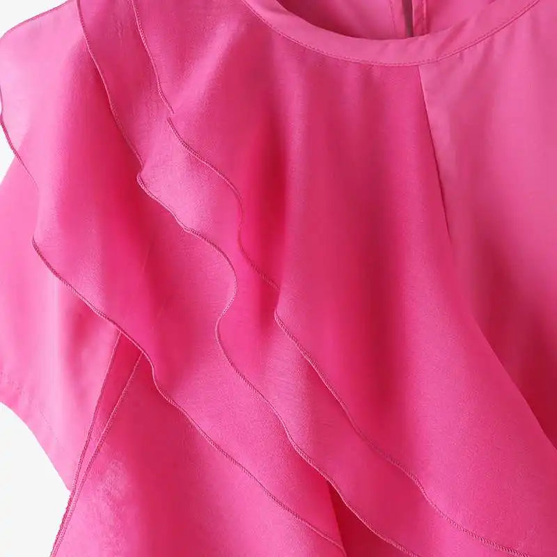 ZANZEA Women Ruffled Stitching Blouse Fashion Holiday O-neck Tops 2024 Summer Short Sleeve Tunics Casual Loose Solid Blusa Femme