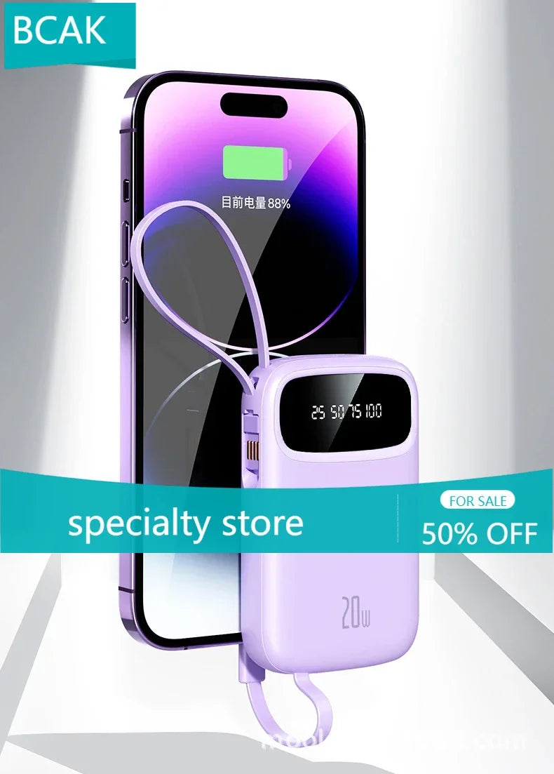 BCAK/ flagship store 200000 Milliampere Wholesale Power Bank with Built-in Cable, Mini, Portable, Fast Charging Mobile Power Sup