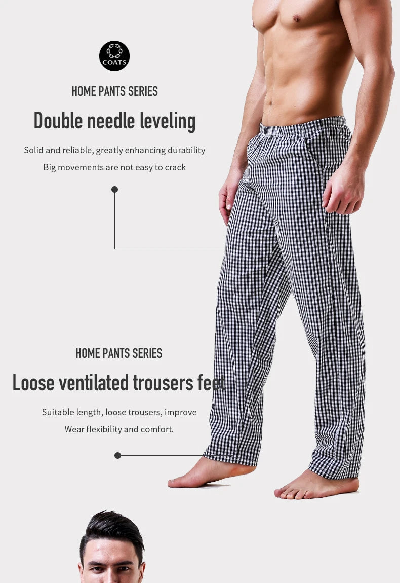 Pajama Pants Men's Pants Pure Cotton Home Pants Thin Summer Loose Plaid Cotton Home Pants Spring & Fall Air-Conditioned Pants