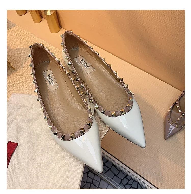 Women's Flat Shoes luxury woman shoes Leather Brand Rivet Flat Shoes Comfortable Casual Outdoor Pointed Toe Shallow Ladies shoes