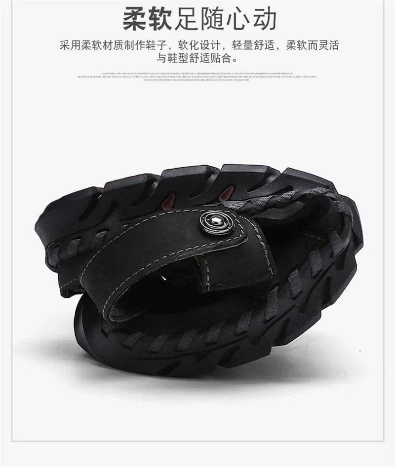 2023 Sandals Summer Men Leather  Classic Men Shoes Slippers Soft Sandals Men Roman Comfortable Outdoor Walking Footwear