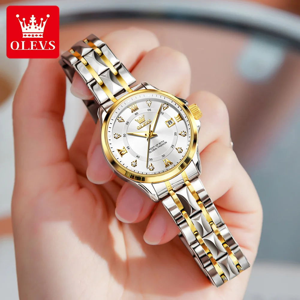 OLEVS 2906 Couple Watch Original Roman Scale Diamond Dial Luxury Quartz Watch For Men Women Rhombus Strap Waterproof Hand Clock