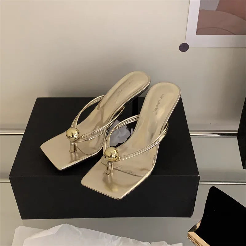 Women High Heels Slippers Designer Heeled Sandals Elegant Shoes Woman Summer 2025 Trend Fashion Fliop Flops Casual Slides Mujer