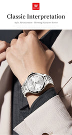 OLEVS 3650 Couple Watches For Men Women Number Scale Waterproof Quartz Dress Wristwatch Luminous Luxury Calendar Business Watch