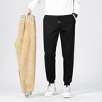Pants for men in autumn and winter, thickened with fleece for outerwear, casual pants, warm lamb wool sports sweatpants