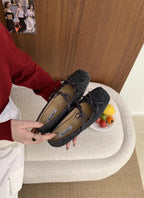 Flats Women's Loafers Shoes Shallow Suede Bow Fashion Shoes Square Toe Casual Dress Autumn 2025 Designer Cozy Zapatos De Mujer