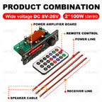 Handsfree 200W Amplifier Bluetooth DIY MP3 Decoder board 12V Wireless Car MP3 Player Record USB TF AUX FM Radio Folder Switching