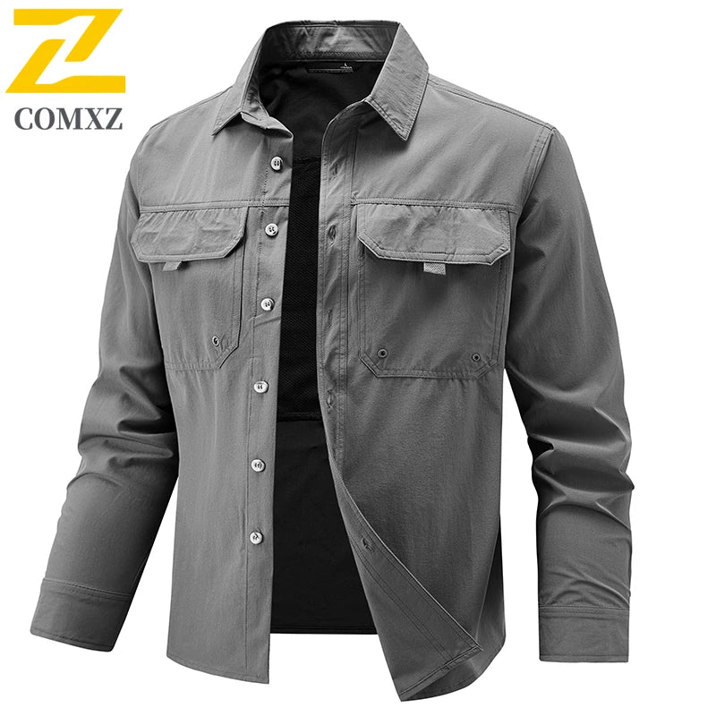 Men's Long Sleeved Shirt Comfortable Breathable Elastic Fashionable Versatile Workwear Shirt Outdoor Hiking and Commuting Shirt