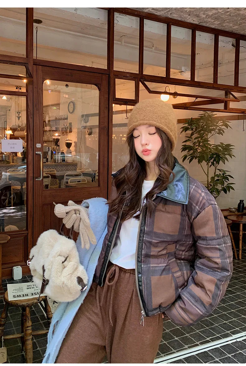 2025 New Korean Winter Women Down Cotton Jacket Parkas Short Cotton Padded Turn Down Collar Ladies Quilted Outerwear