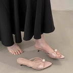 High Heels Slippers Women Bead Pointed Toe Sandals Shoes Summer 2025 Trend Sexy Open Toe Woman Brand Designer Sandalias Pumps