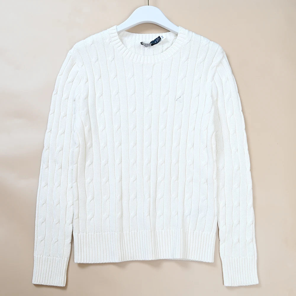 New Women's Embroidered Logo Simple Twisted Design Casual  Color round Ne Long Sve Knitted Sweater Autumn Winter