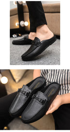 Men Half Slippers 2025 Summer Breathable Mens Casual Shoes Comfortable Walking Loafers Moccasins PU Leather Men Fashion Slippers