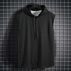 Men Tie Collar Hooded Sleeveless Vests Male Summer Loose Solid Hip Hop Tee Shirt Tops