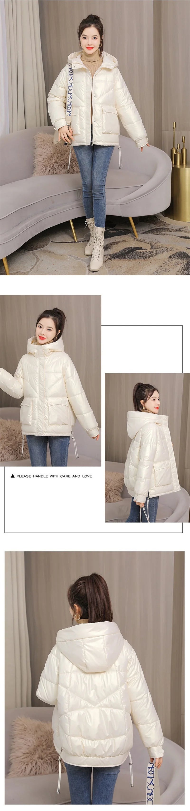 Winter Jacket Women 2025 New Glossy Down Cotton Jacket Hooded Parka Warm Cotton Padded Jacket Casual Outwear Female Tops
