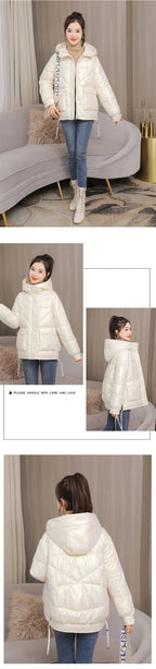Winter Jacket Women 2025 New Glossy Down Cotton Jacket Hooded Parka Warm Cotton Padded Jacket Casual Outwear Female Tops
