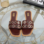 Women's slippers 2025 new summer wear casual hollow fashion Joker slippers square sandals light flat bottomed drag