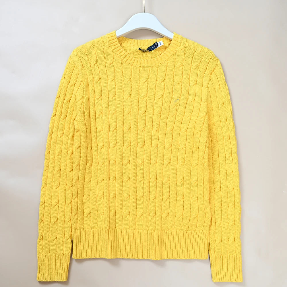 New Women's Embroidered Logo Simple Twisted Design Casual  Color round Ne Long Sve Knitted Sweater Autumn Winter