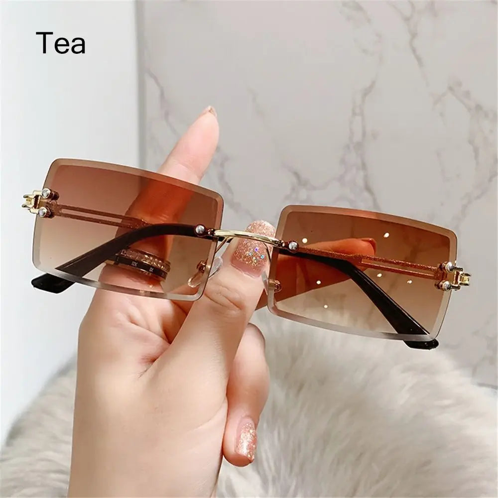 Retro Sunglasses Men Brand Designer Fashion Rimless Sun Glasses Shades Cutting Lens Ladies Frameless Eyeglasses