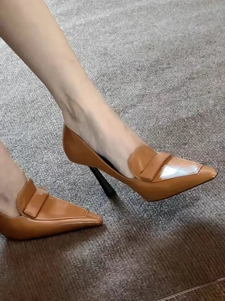 2025 Early Spring New High Heels for Women's Sexy Leather Small Square Buckle Pointed Toe Shallow Mouth Elegant Slim Heels Shoes