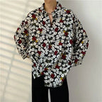 Shirt Men's Design Sense Is Niche Japanese Retro with Floral Patterns Lazy Style Rugged and Handsome Long Sleeved Shirt