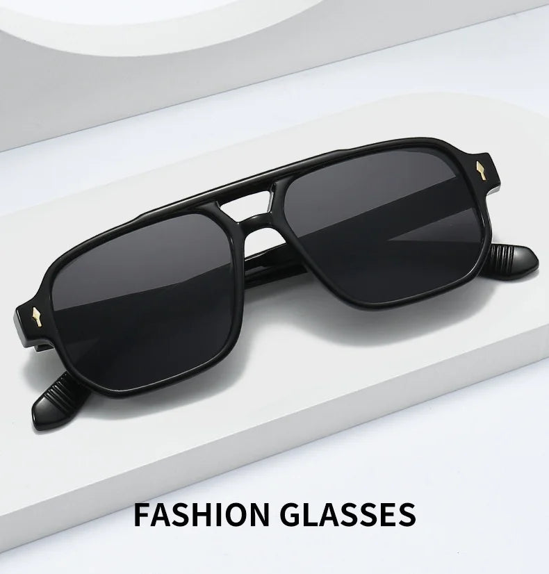 New Retro Double Bridge Square Sunglasses For Women Men Fashion Luxury Design Rivets Sun Glasses Trending Shades UV400 Eyeglasse