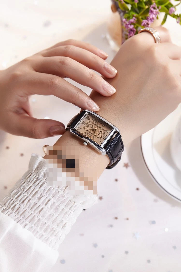 Fashion Couple Watch Luxury Rectangle Dial Women Quartz Watch Men Leather Band Casual Women Leather Wristwatch Relogio Masculino