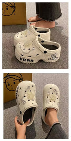 Women Slippers Cute Cartoon Platform Fashion Clogs Summer Shoes Woman Beach Slides Thick Bottom DIY Flower Female Street Sandals