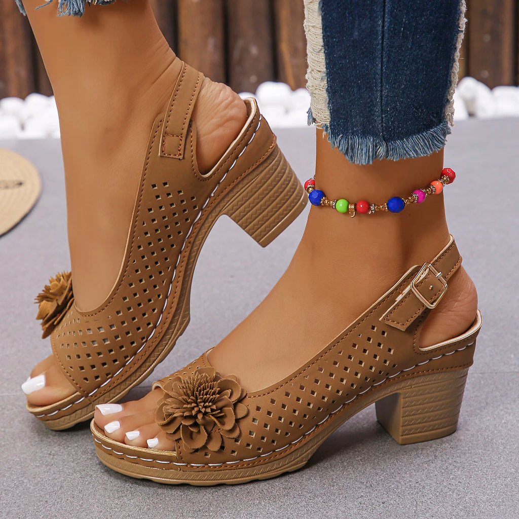 Women's Sandals 2025 Summer Classic Retro Slip-on Comfortable High Heels Breathable Non-slip Light Sandals for Women Mujer