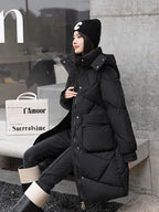 Vielleicht 2024 Snow Wear New Solid Winter Coat for Women Down Jacket Warm Casual Loose Hooded Winter Women Jacket Long Parkas