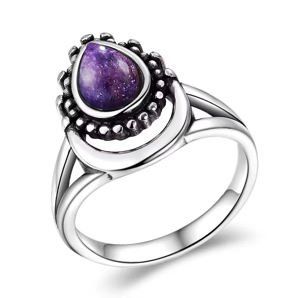 Natural 6x9mm Drop-shaped moonstone 925 Silver Vintage Ring Wedding Party Gifts Finger Rings for Women Jewelry