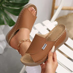 Women Wedge Slippers Summer 2025 New Fashion Slippers Open Toe Breathable Sandals Comfortable Buckle Woman Shoes Slides Women