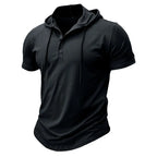 Men's Short-sleeved T-shirts for Sports and Fitness American-style Henley Shirt Hooded Top